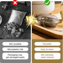 1/3 Piecesstainless Steel Tea Filter, Tea Infuser, Tea Strainer, Tea Set, Office Tea Bag, Soup Bag, Filter Mesh, Tea Filter, Rectangular Shape. - Silver - View 10