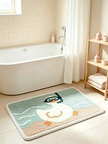 Soft Cute Diving Duck Bathroom Mat | Playful Wave Pattern, All-Season Use, Fresh In Spring/Summer, Cozy In Winter, Fluffy Soft Plush, Comfortable Foot Feel, Faux Cashmere Soft Texture, Non-Slip Bottom, Versatile Soft Door Mat, Makeup Mat, Warm Entryway Mat, Bathroom Bath Mat, Bathtub Mat, Home Bedroom, Bay Window Mat, Bedside Rug, Washing Machine Mat, Machine Washable. Note: Creases May Occur During Packaging And Shipping, The Product Is Printed With A White Bottom, Short Plush, Please Consider Carefully Before Purchasing. - Duck - View 3