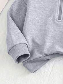 2pcs Girls' Cross Bow Print Half-Zip Sweatshirt & Pants Set, Fashionable & Comfortable Autumn/Winter Outfit - Grey - View 6