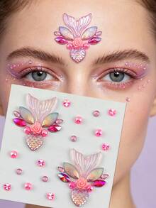 1pc / 4pcs Mermaid Tail Face Gem Stickers, Holographic Face Jewel Sticker, Flash Fish Tail Design, Acrylic Face Gems For Beach Vacation/Music Festival Face Makeup, Mermaid Style Face Gems,Rhinestone Face Sticker,Halloween Costume - Multicolor - View 17