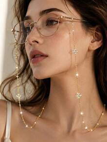 1pc Zirconia Flower Face Chain Eyeglass Chain Anti-Slip Anti-Drop Chain French Fashion Women Accessory - Flowers - View 1
