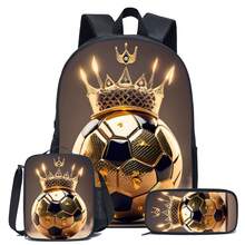 3pcs Football-Black/Golden/Blue Themed Backpack Set With Pencil Case&Storage Bag - Durable Polyester, Lightweight, Fashionable Mixed Colors - Multicolor - View 7