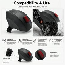 Rear Fender With Red Reflective Strip For Kukirin G3/G4 Electric Scooter, ABS Rear Wheel Mudguard, Direct Replacement Part - Black - View 3