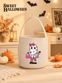 Customized Name Halloween Candy Bag, Cute Ghost Spider Bat Pattern, Portable Candy Storage Bag, Halloween Party Favor, Suitable For Family And Friends - Multicolor - View 2