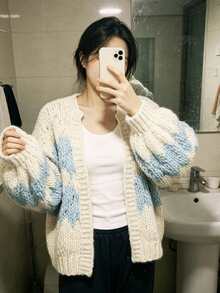 Women's New Long-Sleeve Loose Knit Cardigan For Spring  Autumn - Also Suitable For Winter  Fall Wear - Baby Blue - View 1