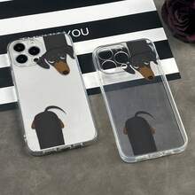 1 pieza Funda de teléfono de TPU con cobertura total y diseño de patrón de perro salchicha transparente con efecto espacial - Multicolor - Ver 3