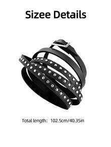 Xiacheng 1/3 Pcs Punk Rock PU Leather Studded Bracelets For Men Women 80s Gothic Stackable Star Chain Cuff Set Emo Accessories For Rocker Outfit&Music Festival - Multicolor - View 6