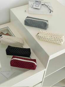 Campus Style Polka Dot Pencil Case/Stationery Storage Bag - Multi-Functional Large Capacity Design, Can Store Office Supplies, Also Can Be Used As Creative Multi-Functional Pencil Case Or Portable Travel Makeup Bag, Suitable For Students And Adults Daily Use - Polka Dot - View 9
