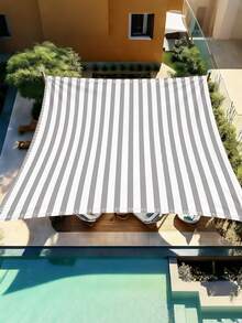 1pc Simple Striped Print Pattern Sunshade Cloth, 2D Flat Print Outdoor Camping Tent, Sunshade Cloth, Camping Hiking Sunshade And Canopy, Washable, Suitable For Various Scenes Such As Garden, Camping, Beach, Without Support Frame - Light Grey - View 7
