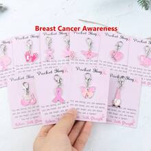 11pcs Pink Breast Cancer Awareness Keychains For Women, Hope & Strength Alloy Pendant With Inspirational Quote Cards, Thoughtful Gift For Breast Cancer Fighters, Team Support Gift, Breast Cancer Awareness Month Supplies, Pink Ribbon, Pink October - Multicolor - View 2