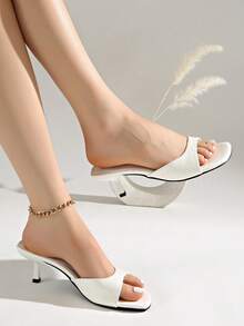 2026 Spring/Summer New Women Shoes, Mule Style Mid/Low Heel Sandals,Kitten Heels - Beige - View 9