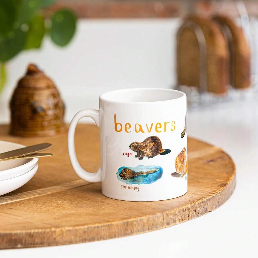 1pc Beaver Ceramic Pun Mug - Beaver Encyclopedia Coffee Cup, Reusable, Best Gift Choice - Multicolor - View 1