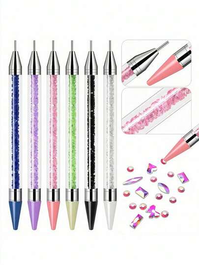 4pcs Diamond Painting Tools - Self-Adhesive Diamond Pen, Dual-Head Rhinestone Gem Crystal Earring Picking Wax Pen, Nail Art Dotting Pen, Suitable For 5D DIY Painting, Handmade Cross Stitch, Nail Art Accessories, Crystal Bead Handle Nail Art DIY Decoration Tools (1/2/3/4pcs) Available