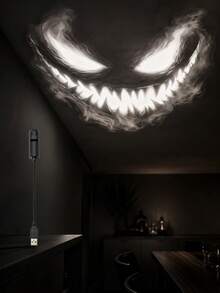 White & Colorful Ghost Face Mood Light, USB Plug-In Lamp For Halloween Room Decor - Black - View 6