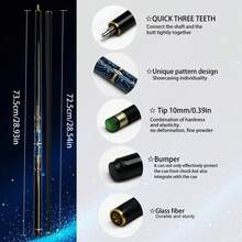 Cyber Lightning 圖案玻璃纖維小頭撞球桿，亮面黑藍金漸層桿身，強科技感外觀。前桿採用高強度玻璃纖維一體成型，堅韌耐用，抗變形防潮。三齒不鏽鋼快鎖接頭。10mm 綠色多層牛皮頭，精準控球。1/2 分段便攜設計，高 CP 值小頭桿，適合初學者與日常練習 - 094賽博閃電紋(10mm) - 查看 3
