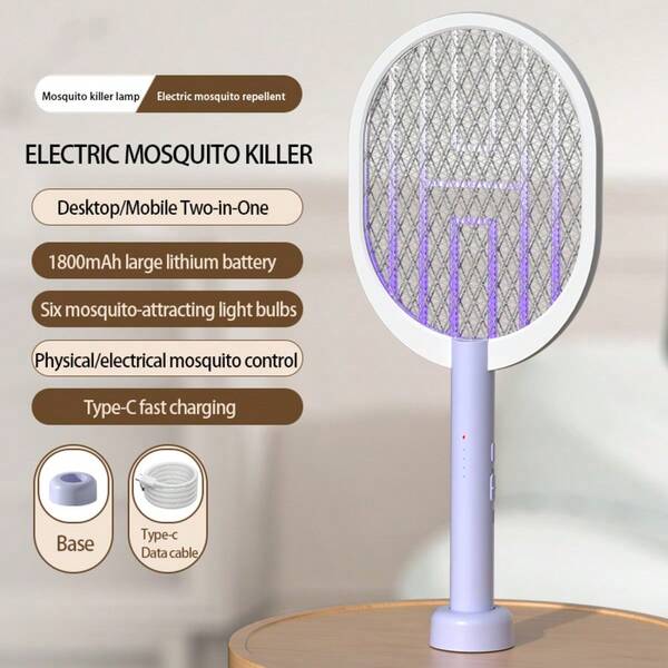 OBOVAY USB Rechargeable Electric Folding Mosquito Swatter Mosquito Killer Lamp Fly Swatter Insect Electric Shock Racket 1800mAh