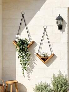 Estanterías colgantes de cuerda, estanterías de plantación de madera rural, estanterías de almacenamiento colgantes, decoraciones de pared creativas de madera - Ver 5