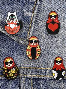 1pc Cute Mixed Color Matryoshka Doll Pattern Brooch, Lapel Pin For Clothes And Backpack, Friendship Gift, Unisex Daily Accessory - Multicolor - View 4