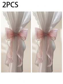2pcs Organza Bow Curtain Tiebacks, Elegant Wavy Ribbon Curtain Holdbacks, Bedroom Wedding Aesthetic Room Decor Window Accessories - 2pcs - View 13