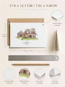 Custom Watercolor House Portrait Greeting Card With Personalized Photo & Text,Delicate Hand-Drawn Style Design,Ideal Keepsake For New House Moving Celebration,Family Residence Commemoration, Housewarming Gift And Permanent Memory Of Your Beloved Home - Multicolor - View 9