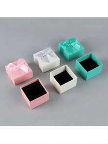 Elegant Bow Decor Square Jewelry Box, Portable Mini Gift Packaging Box, Suitable For Rings, Earrings, Small Jewelry, Wedding Favors Gift Box - Multicolor - View 1