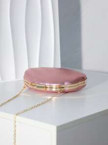 Women's Evening Clutch Bag, Cloud-Shaped Hard Shell Handbag, Gold-Tone Frame Lock, Detachable Chain Strap, Elegant And Glamorous Style, Suitable For Weddings, Banquets And Parties - Pink - View 9
