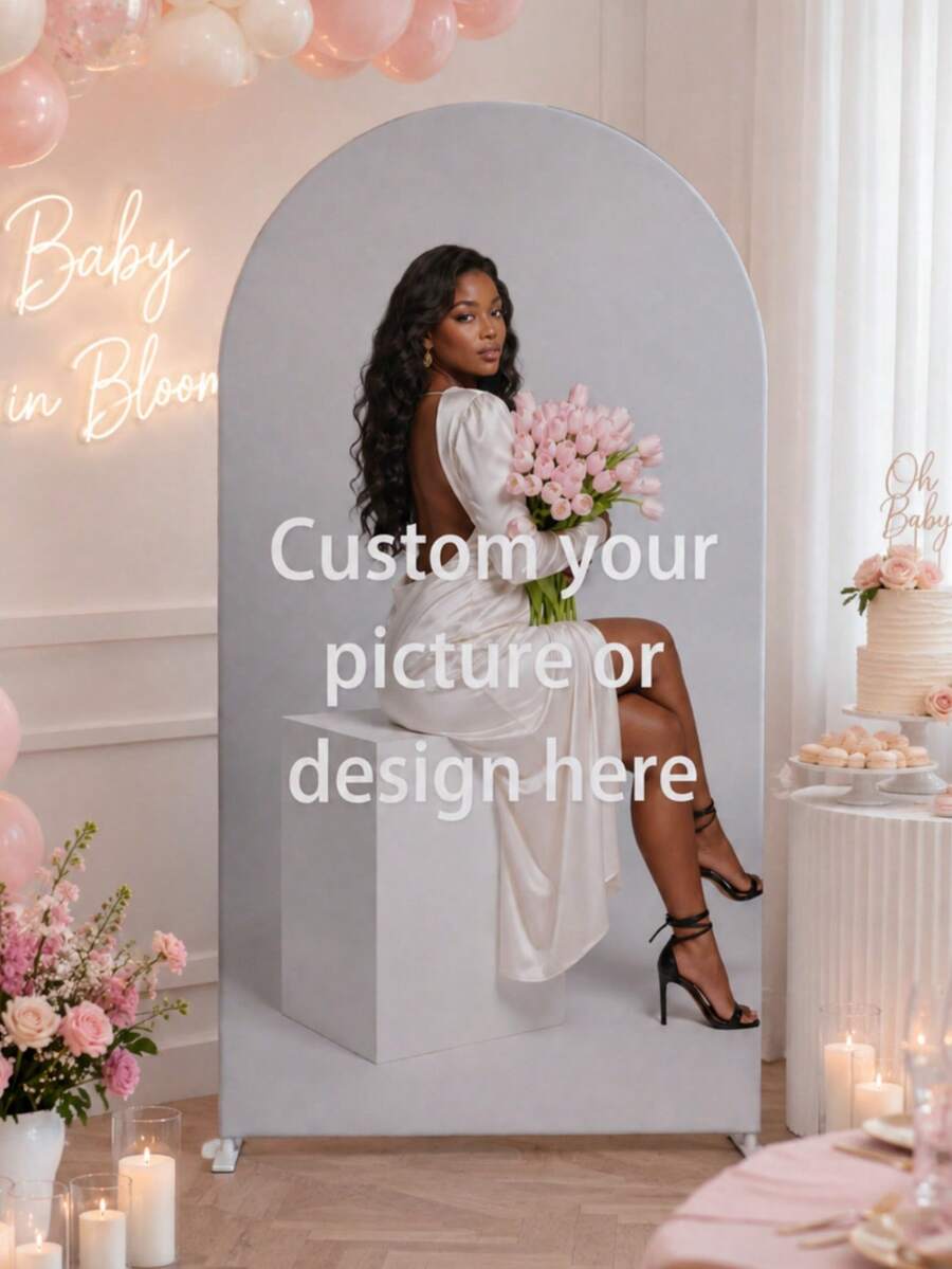1pc Customizable Curved Backdrop Cloth Suitable For Birthday, Wedding And Other Occasions, Made Of Elastic Polyester Fabric, Ideal For Wedding, Valentine's Day And Birthday Decoration - Multicolor - View 1