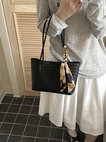 禮品圍巾 跨境編織歐美風 大容量百褶 2026春季新款 高端時尚絲巾 奢華百搭 肩背手提包 母女款包 - 黑色 - 查看 2