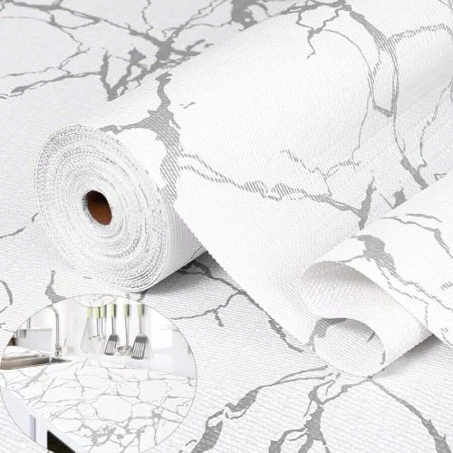 Drawer And Shelf Liner For Kitchen Cabinet, Non-Adhesive Cabinet Liner, Non-Slip Drawer Liner, Waterproof Cupboard Liners, Kitchen Shelf Liner Easy To Clean, Protect Dresser/Shelves/Table - White Marble - View 1