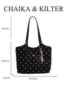1 pièce Sac à épaule de mode en tissu suédé mat de couleur unie, sac à main vintage décontracté pour femmes avec bouton-pression et fermeture éclair, grand sac fourre-tout de grande capacité, convient pour les voyages, les achats, les rendez-vous, cadeau pour femmes, convient aux adolescentes, aux étudiantes, aux débutantes et aux employées de bureau, très adapté pour le bureau, le campus, le travail, les affaires, les trajets, l'extérieur, les voyages, les sorties (vendu avec pendentif) - Noir - Voir 3
