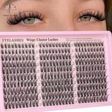 [Lowest Price In 30 Days]300pcs C-Curl Fluffy Black Colored Lightweight Cluster False Eyelashes, Thick & Voluminous Individual Lashes, Natural Black Makeup, Soft & Comfortable, Suitable Eyelash Extension At Home, Eyelash Clusters - F-CC Curl Wispy - 查看 2