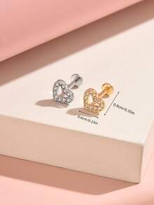 1pc/2pcs Exquisite Hollow Heart-Shaped CZ Pave Flat Back Piercing Studs, 316L Hypoallergenic Stainless Steel Internal Thread Body Piercing Jewelry, Shiny Stackable Ear Cartilage/Helix/Lip Body Jewelry - Heart-shaped - View 4