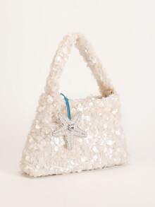 Fashionable Women's High-End Sequin Coconut Tree Pendant Handbag, Summer Beach Vacation Style Decorative Bag, Elegant Party Evening Bag - Blue and White - View 4
