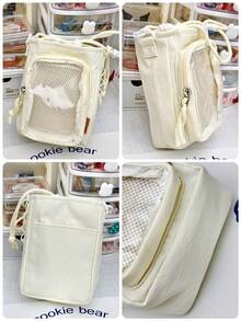 Tas Ita Mini Kawaii dengan Penutup Tali Serut, Bagian Depan Transparan, Tas Botol Air dengan Panel Sisipan, Pegangan yang Dapat Dilepas, Tas Selempang Kecil, Tas Tangan Lucu, Tas Jinjing - Hitam - View 7