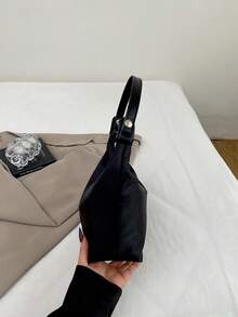 1件迷你純色方盒狀PU可調節肩帶斜挎包 拉鍊時尚女款手提包 適用日常、約會、購物、工作 - 黑色 - 查看 8