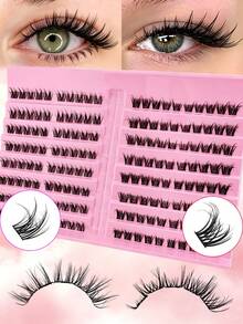 160pcs 2 Styles Mixed Fluffy Cluster False Eyelashes, 8-13mm Mixed Length Segmented Pointed Single Cluster Lashes, Cat Eye Eyelash Extensions - Black - View 3