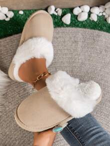 Girl's Fashion Home Slippers, Comfortable Warm Thick Sole Bedroom Slippers For Autumn/Winter - Beige - View 2