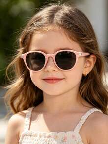 1pc Kids 6-9 Years Old Square Frame Fashion Glasses Classic Style, Pink & Black Frame PC Material Grey Lens, Casual Commute Vacation Style, With Glasses Case - Multicolor - View 3