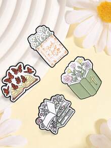 4Pcs Floral Book Lover Enamel Pin, Beautiful Flower Butterfly Book Badge, Fashion Accessory For Clothes And Bags, Gift For Bookworm And Reading Lovers - Multicolor - View 6