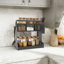 YUNRUX Estante para especias de cocina para encimera o montaje en pared, estante para especias de tres niveles - Gris - Ver 10