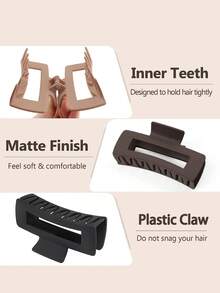 3/1pc 10.5cm/4.13in Matte Coffee Plastic Square Cutout Hair Claw Clips, Hair Jaw Clip, Claw Hair Clip, Hair Gripper, Hair Claw Clip Set, Black Matte Hair Claw Clips, Suitable For All Hair Types, Daily Wear, Parties, Work, Outfit Matching - Multicolor - View 6