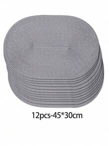 45*30cm Light Gray Oval Plastic Woven Placemat, 4.72 Inch Coaster, Easy To Clean, Non-Slip, Heat Resistant. Decorative Mat, Wrinkle-Resistant, Suitable For Party, Wedding, Housewarming, Christmas, Halloween, Thanksgiving, Mother's Day - Light Grey - View 12