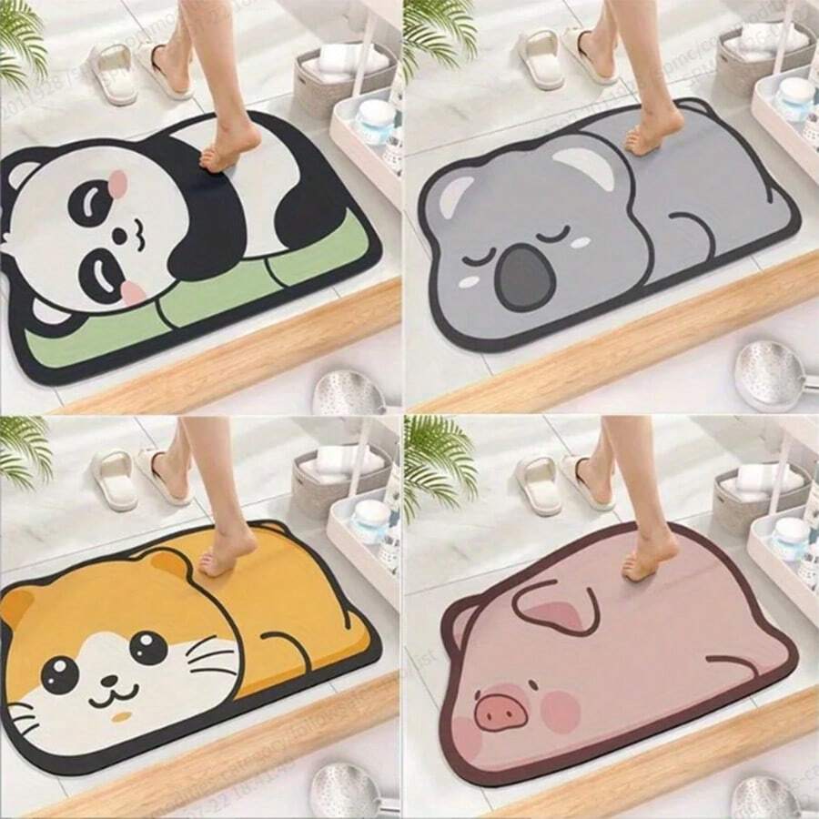 1PC Cute Diatomaceous Earth Super Absorbent Bathroom Rug, Cartoon Anti-Slip Toilet Mat Bathroom Mat Quick Dry Floor Mat | Decorative Toilet Mat | Animal Theme Mat Bathroom Decor And Accessories - Multicolor - View 1