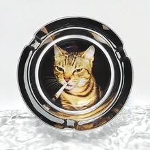 Fashion Creative Tiger Stripe Cat Pattern Glass Ashtray, 3.34 Inch Round Ashtray, Gift For Friends, Hotel Decor Home Decoration Ashtray - Cat - View 6