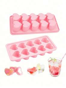 1/2pcs Heart-Shaped Silicone Ice Cube Tray - 10-Cavity Heart Ice Mold For Chocolate, Pudding, Jelly, And Candy | Flexible Manual Mold For Freezer, Kitchen Accessory, Refrigerator Ice Tray, Easy Release, Reusable - Multicolor - View 8