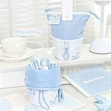 1pc Expandable Vertical Large Capacity Waterproof Drawstring Pencil Case, Portable Handheld Stationery Storage Bag, Suitable For Girls Back To School - Pencil Case - View 5