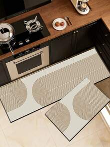 SANJIANGDI 1pc Of Beige, Arched, Striped Pattern Rubber Mat With A Soft Cushion, Easy To Absorb Water And Clean. Suitable For Use In Kitchens, Bathrooms, And Other Areas. It Is Versatile Throughout The Year And Suitable For Various Holidays. - Multicolor - View 2