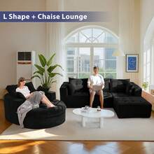 Sofá modular Cloud, sofá moderno y cómodo de pana para la sala de estar, sillón reclinable con reposapiés, sofá en caja, no requiere montaje. - Negro - Ver 3