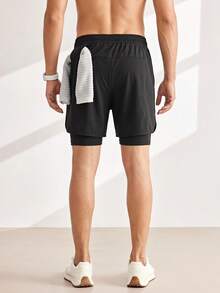Driftmere Men Sports Shorts, Professional Training Quick-Dry Inner Lining Shorts, Running Fitness Ice Silk Thin 2 In 1 3/4 Shorts - Black - View 2