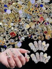KIRAME 50 peças/100 peças Pingentes de Arte de Unhas Banhados a Ouro Autêntico em Liga Mista, Adequados para Decoração DIY de Arte de Unhas, Arte de Unhas em Casa, Salão de Unhas, Fornecedor de Arte de Unhas, Suprimentos de Arte de Unhas, Natal, Arte de Unhas de Halloween, Arte de Unhas de Verão & Viagem, Presentes de Feriado - Multicolorido - Visão 4